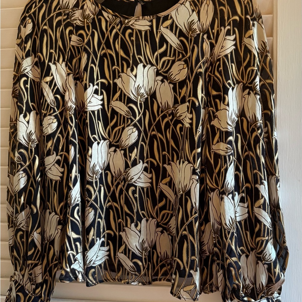Banana Republic Black and Brown Ruffled Blouse with slit sleeves